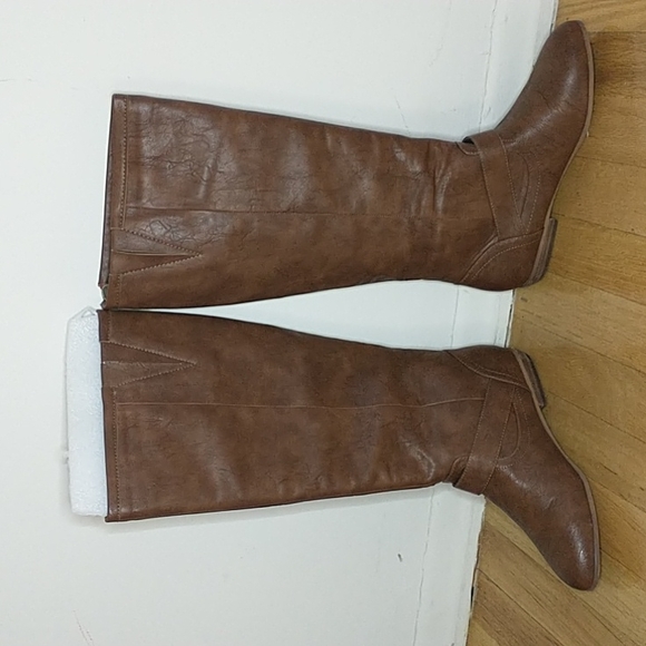Not rated "mockingbird" tan/brown faux leather knee high studded boots - Picture 5 of 11